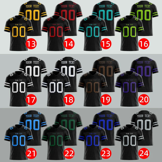 Custom Black Football American Rugby Jersey Personalized Stitched Team Name Player Number Durable Game Day Sports Uniform for Fans and Teams